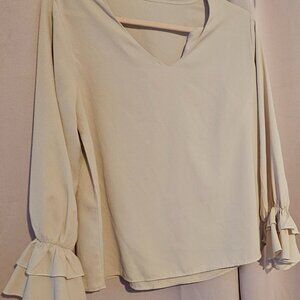 Ruffle long sleeve V neck blouse